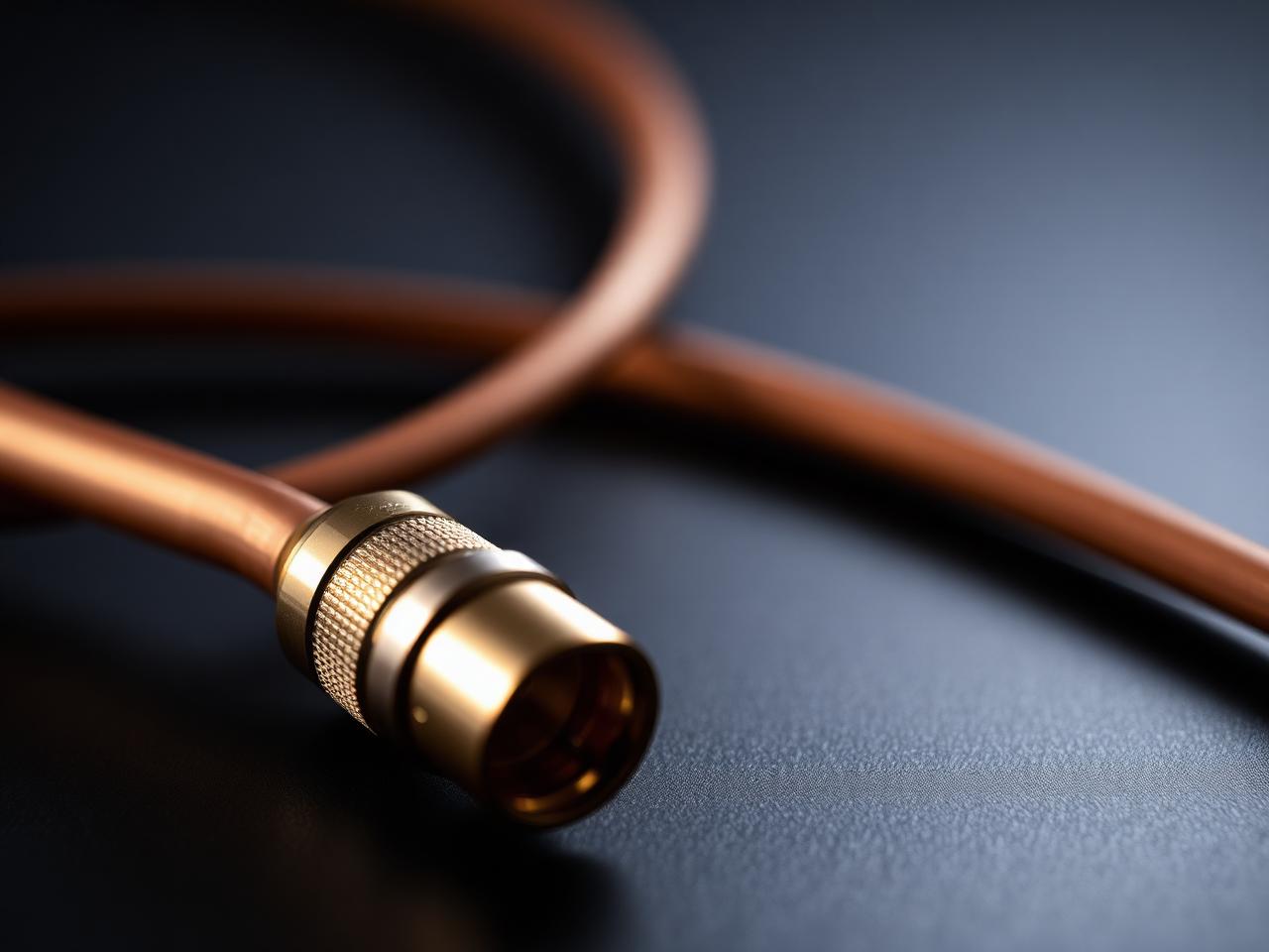 Macro view of polished SMA connector on copper coax