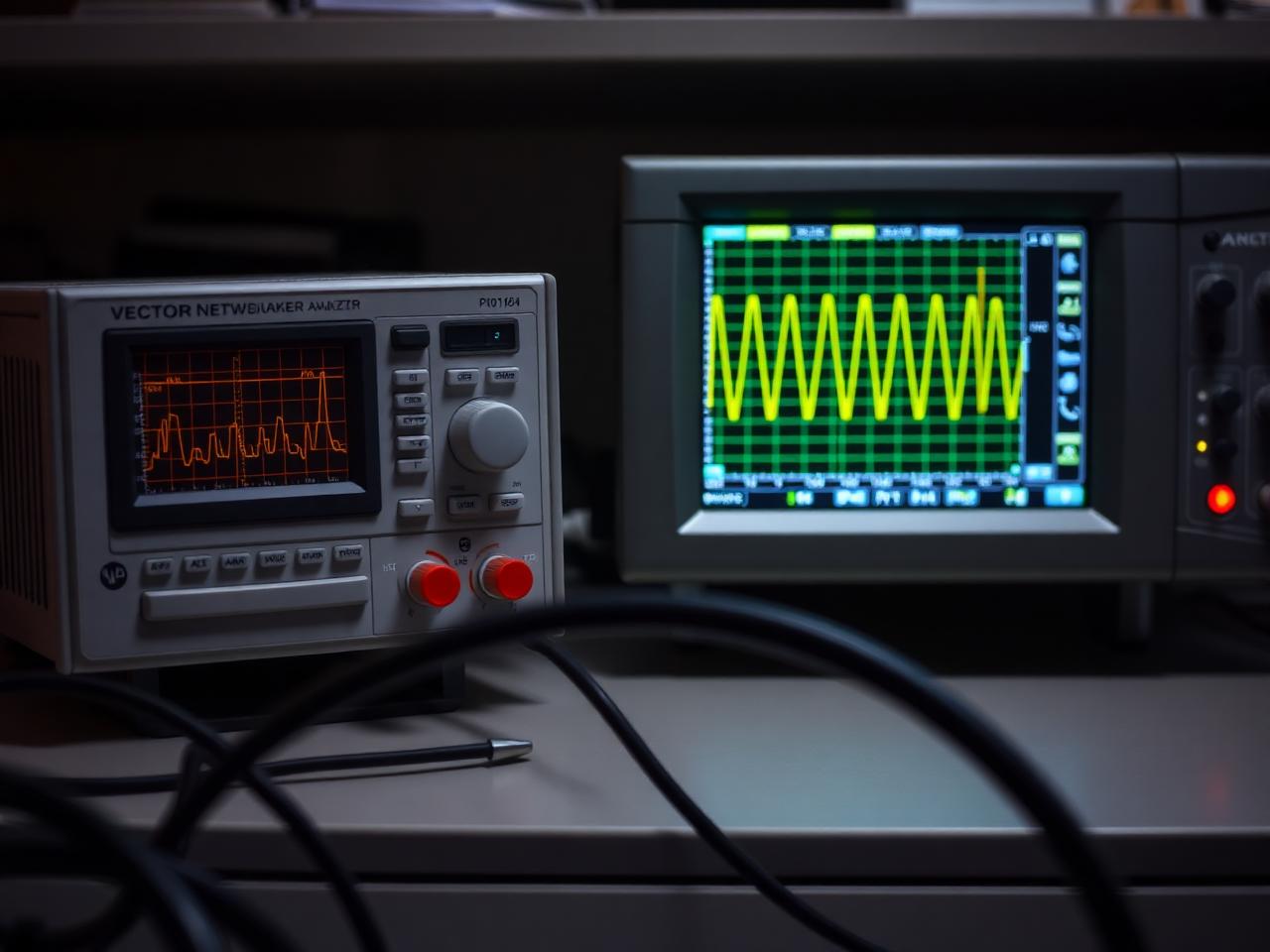 Vector network analyzer testing an RF cable assembly
